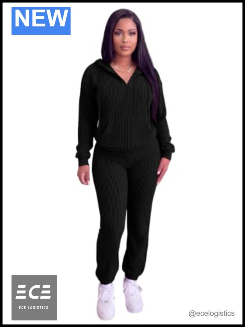 Women's 2 Piece Ribbed Workout Set Hoodie & Jogger Lounge Set